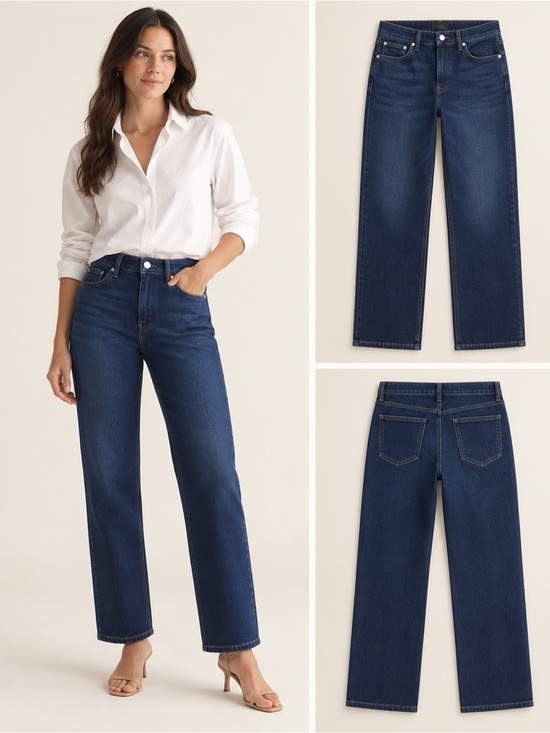 Quince Denim - Quince Bella Stretch Relaxed Straight Jeans Stormy Blue Size 25 Short Petite